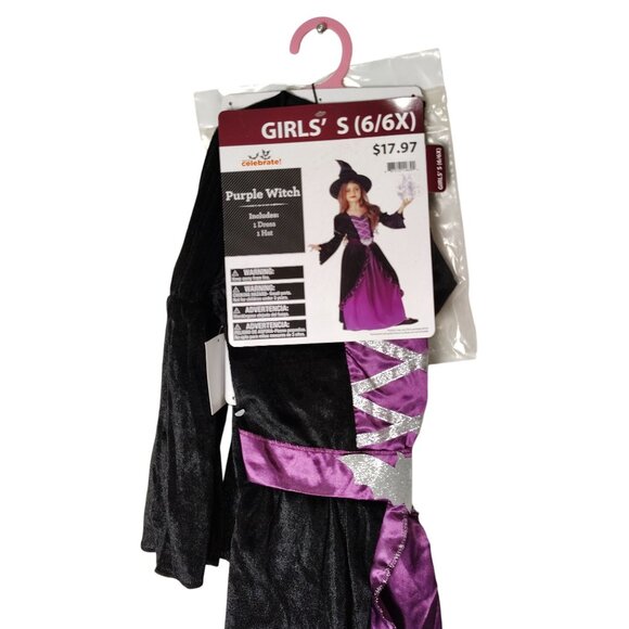 Celebrate Girls S (6/6X) Purple Witch Halloween Costume With Hat 2-Piece - Picture 5 of 8